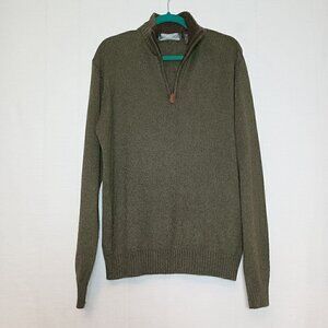 Oscar De La Renta 1/4 Zip Collared Pullover Men's Green Sweater Sherpa Collar Lg